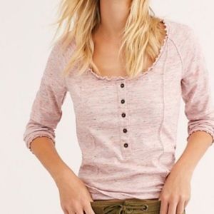 Free People Ruffle Henley Top Pink Multi Small New